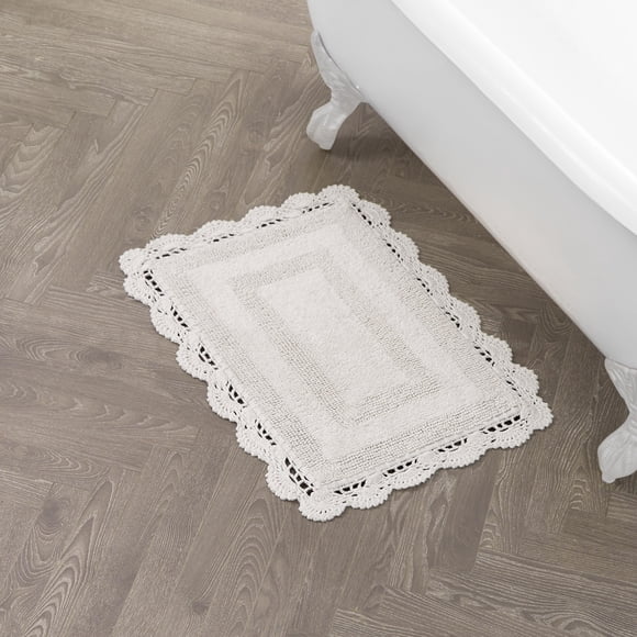Alfombra de baño Laura Ashley reversible de ganchillo, 100% algodón, color marfil
