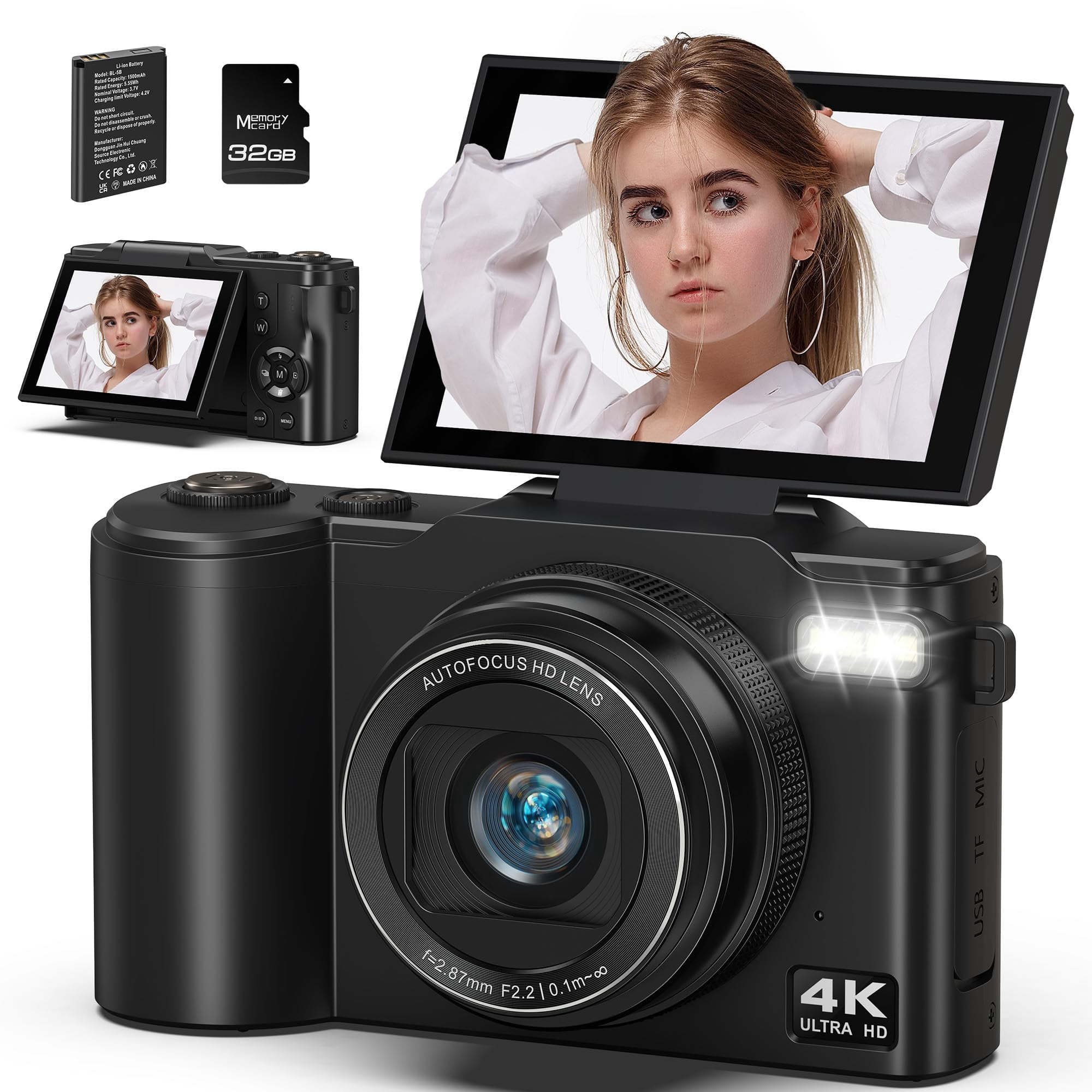 Cámara Digital Lemecrazy 4k, 64 Mp, Vlogging, Zoom 18x, Uhd, 32 Gb