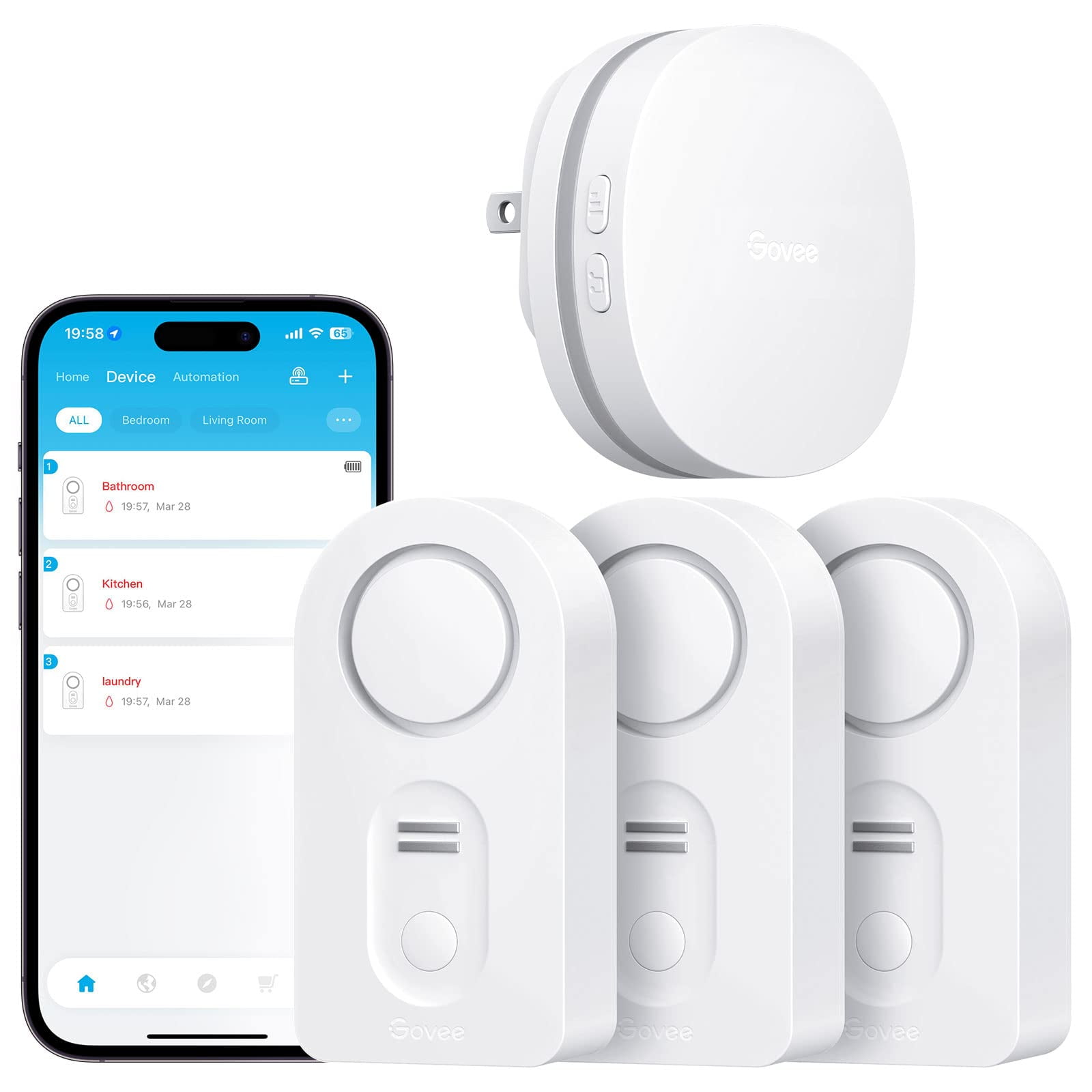 Detector De Fugas Inteligente Govee Wifi, Paquete De 3 Unidades, Alarma De 100 Db