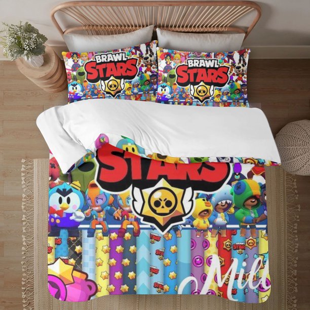 brawl stars Soft 3D Printed Duvet Cover Bedding Set with Comforter Cover 3 Piece Set Includes 2 Pillowcases and 1 Cover Machine Washable