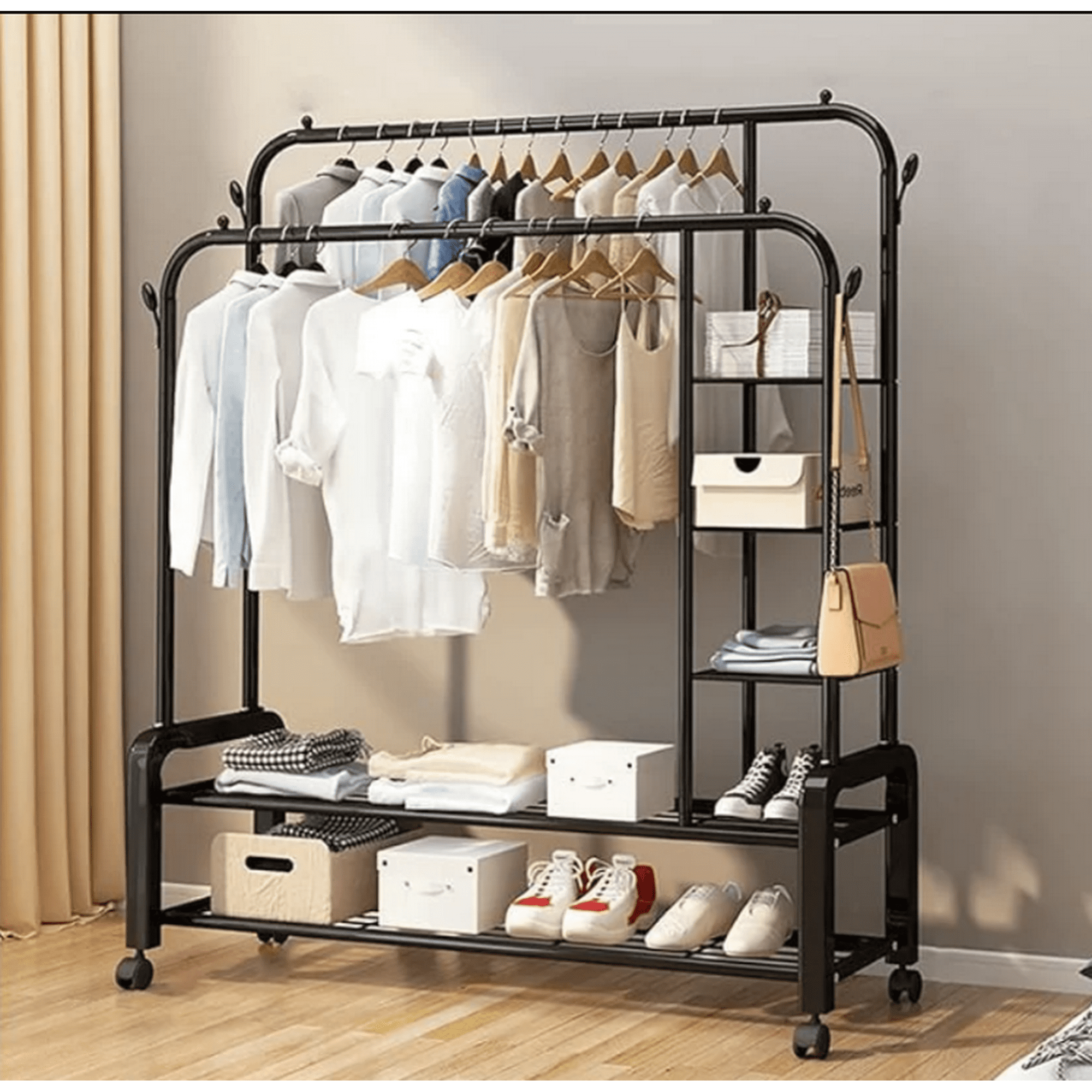 Mundo Shopping - Perchero Metálico 58 Kilos Doble Barra Closet Exhibición Color Negro