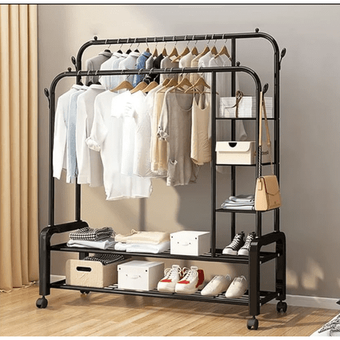 Mundo Shopping - Perchero Metálico 58 Kilos Doble Barra Closet Exhibición Color Negro