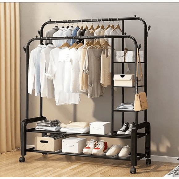 Perchero Metálico 58 kilos Doble Barra Closet Exhibición Color Negro