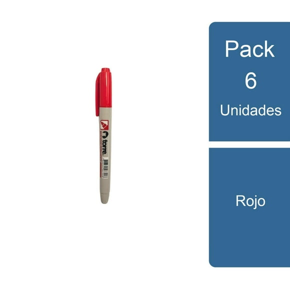 Pack 6 Marcador permanente tipo lápiz Rojo