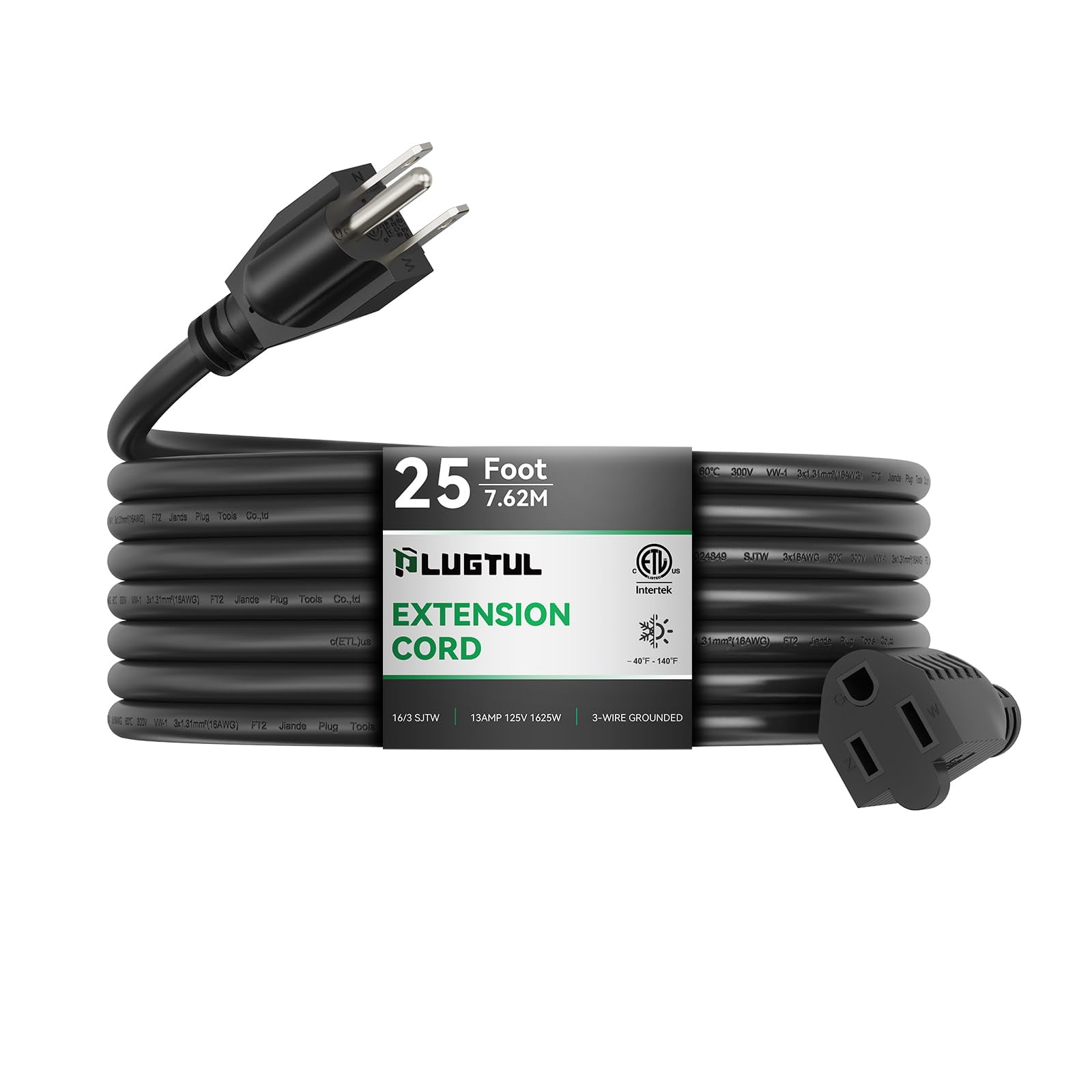 Cable De Extensión Plugtul Outdoor, Impermeable, Calibre 16/3, 25 Pies