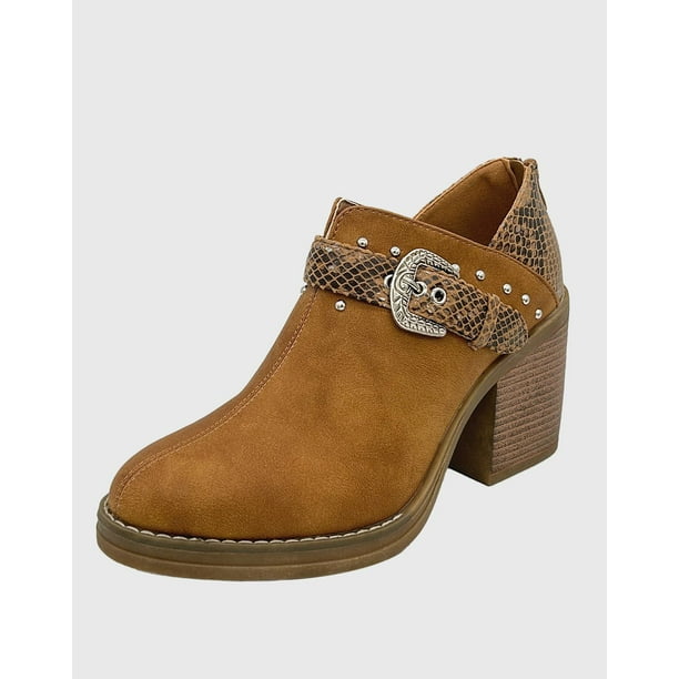 Botin para mujer con taco y hebilla campera Camel Danicolle