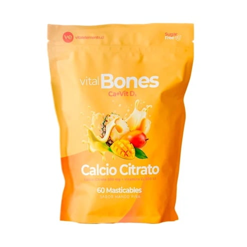 Vital Bones Calcio Citrato + Vitamina D3 - 60 masticables sabor Piña Mango