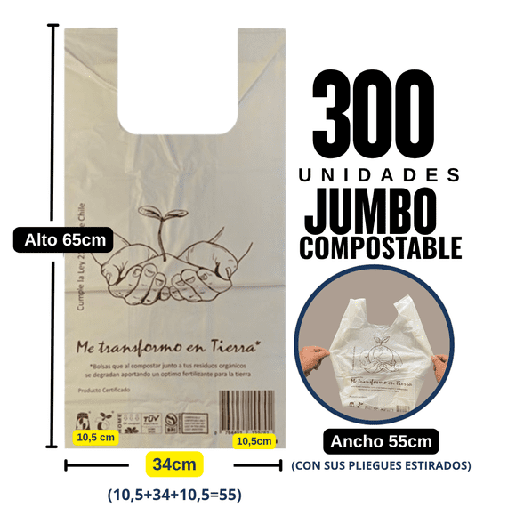 Bolsa Compostable y Biodegradable | 55x65 cm | 300 unidades