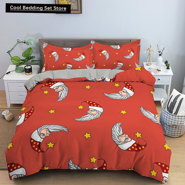 x213 Bed Sheets Merry Christmas White Bedding Sets XMAS Duvet/Quilt Cover Set Polyester Comforter Cover Full Twin Red Bow Beige 3-Piece Bedding Set (1 Duvet Cover + 2 Pillow Shams) nj213