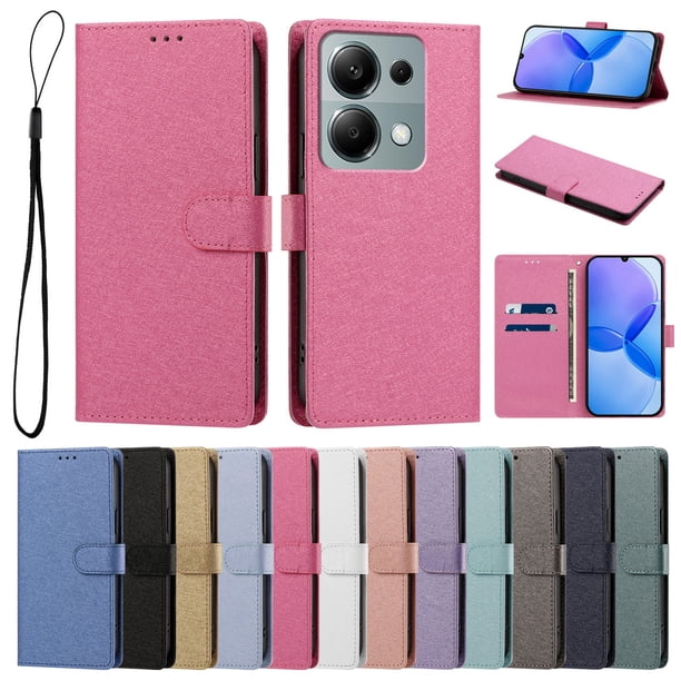 Cartera para Xiaomi Poco M6 Pro 4G con Soporte y Correa, Rojo Rosa