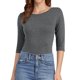 thumbnail image 1 of INSPIRE CHIC Camisetas de Mujer Mangas al Codo Cuello Barco Ajuste Ceñido Casual Camisetas Gris Oscuro XL, 1 of 6