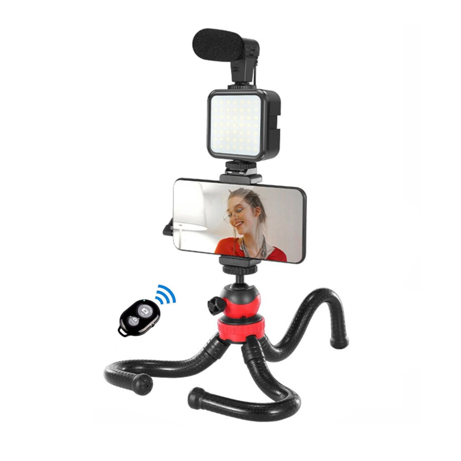 Genérico - Kit Streaming Smartphone Tripode Flexible Luz Microfono Con Control Remoto