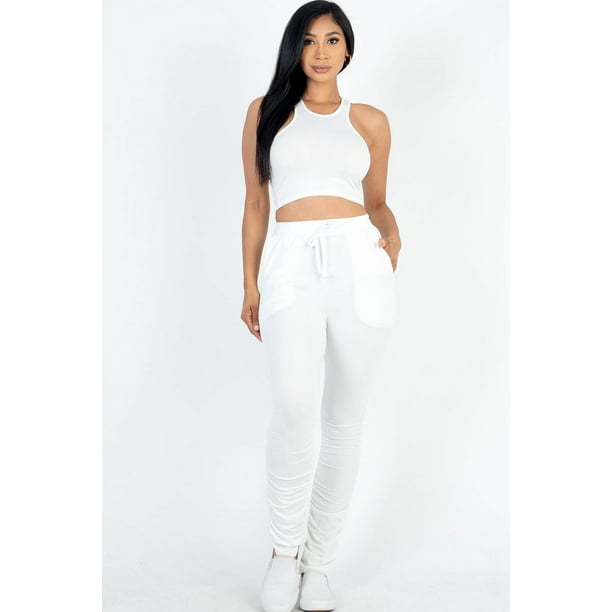 Conjunto de Top Corto sin Mangas y Pantalón Fruncido
