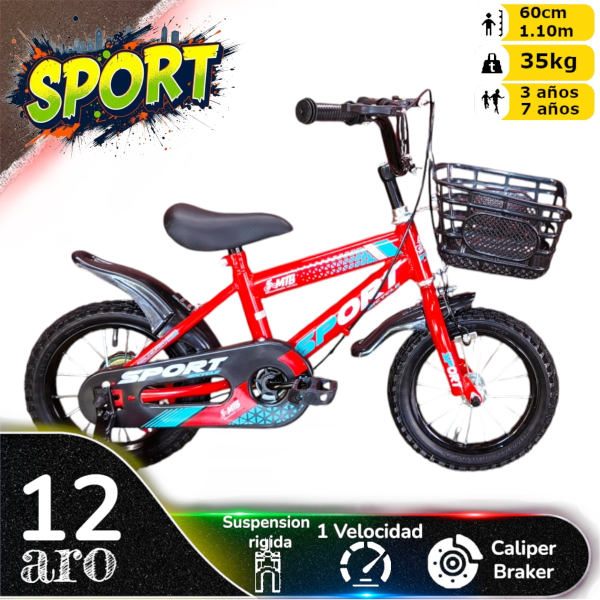 Vipnetwork - Bicicleta Aro 12 Infantil Sport Roja