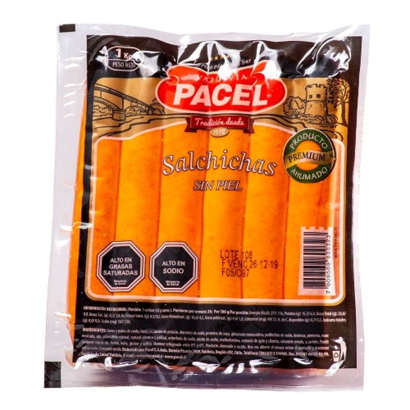Salchicha Sin Piel 20 Un 1 kg Pacel