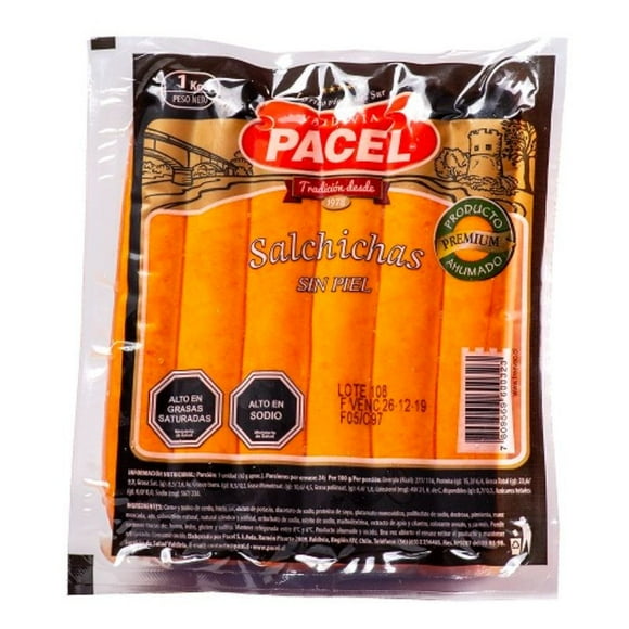 Salchicha Sin Piel 20 Un, 1 kg