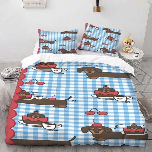 Dachshund Cartoon Themed Bedding Set Soft and Comfortable All-Season Duvet Cover and Pillowcase Set Ideal for Home and Bedroom Guest Room