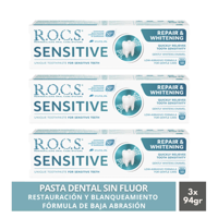 Pack 3 Pasta Dental Blanqueadora Rocs Sensitive 94G Sin Fluor