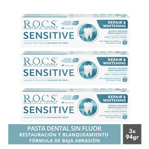 Pack 3 Pasta Dental Blanqueadora Rocs Sensitive 94G Sin Fluor