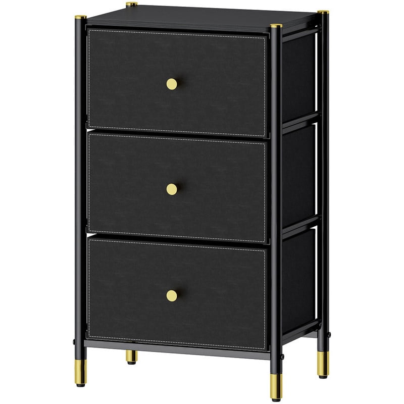 Velador Cajonera 3 Cajones Carry All Metal Madera Eco Cuero