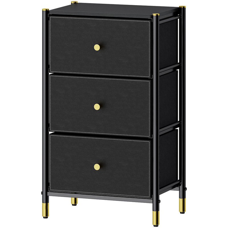 Velador Cajonera 3 Cajones Carry All Metal Madera Eco Cuero