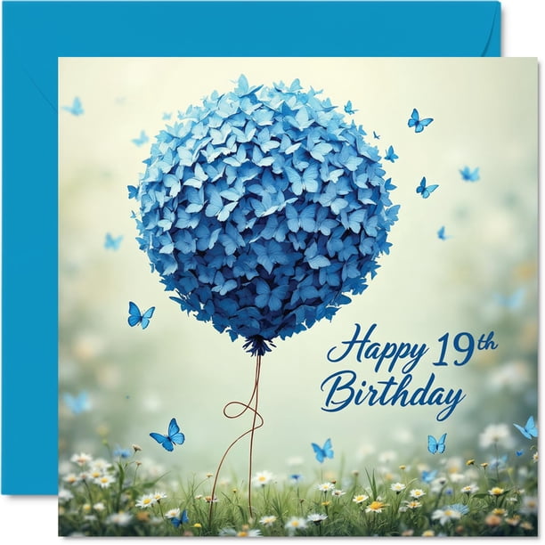 Tarjeta de cumpleaños Stuff4 con diseño de 19 cumpleaños para hombre, diseño de mariposa azul