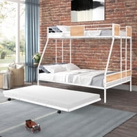 M&Ms - Metal Twin Over Full Bunk Bed With Trundle/ Heavy-Duty Sturdy Metal/ Noise Reduced/ Safety Guardrail/ Wooden Decoration/ Convenient Trundle / Bunk Bed For Three/ Cpc Certified/ No Box Spring Needed