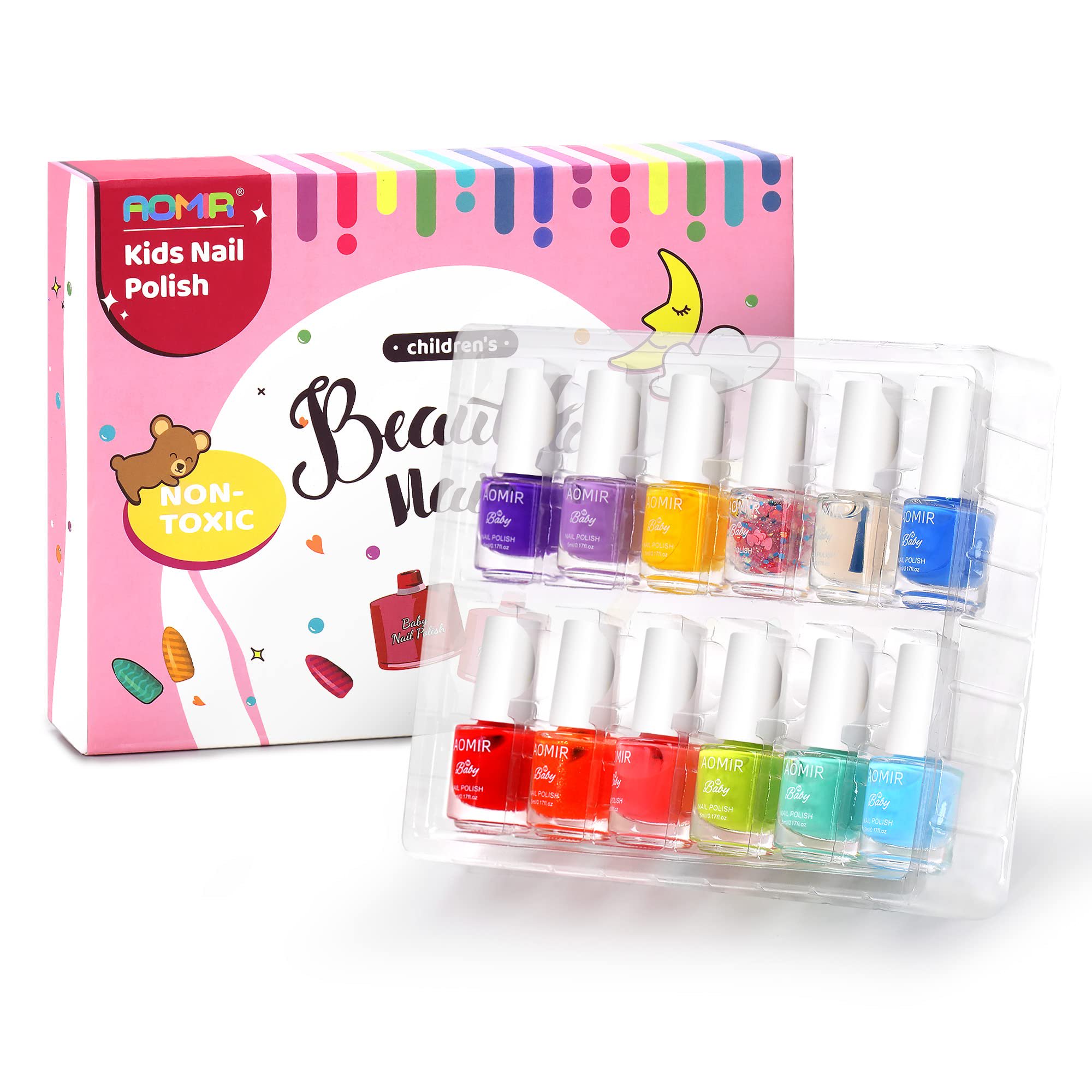 Set De Esmaltes De Uñas Aomir Kids No Tóxicos A Base De Agua, 11 Colores