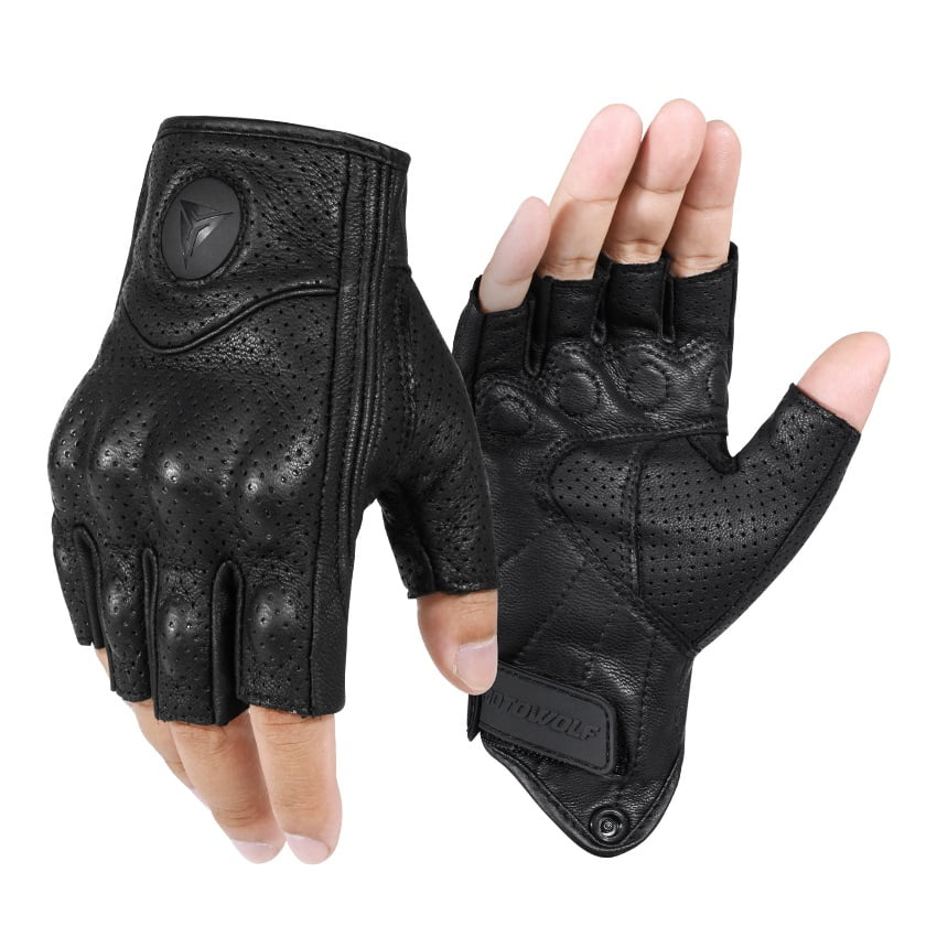 Guantes Para Motociclismo De Cuero Motowolf 0302b Dedos Cortos - Talla L