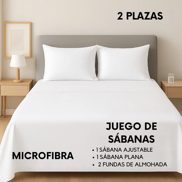 Genérico - Sabanas Hotel Irish Home Microfibra 2 Plazas Color Blanco