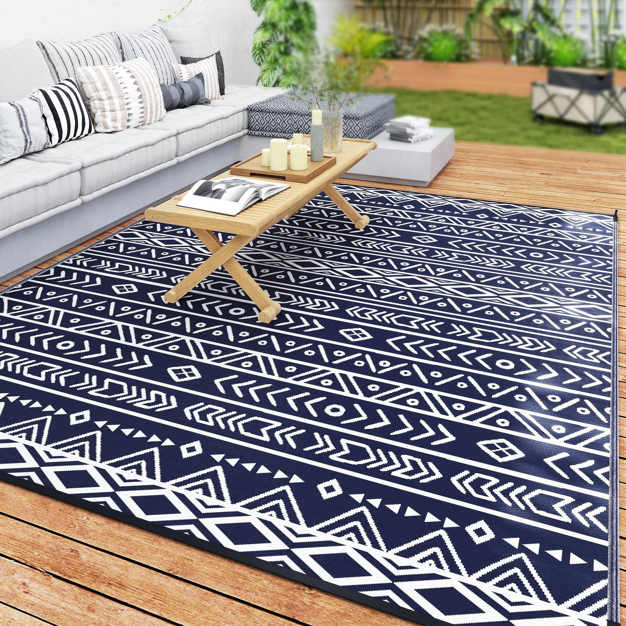 Alfombra De Exterior Outsunny, Impermeable, 240 Cm X 300 Cm, Azul Y Blanco