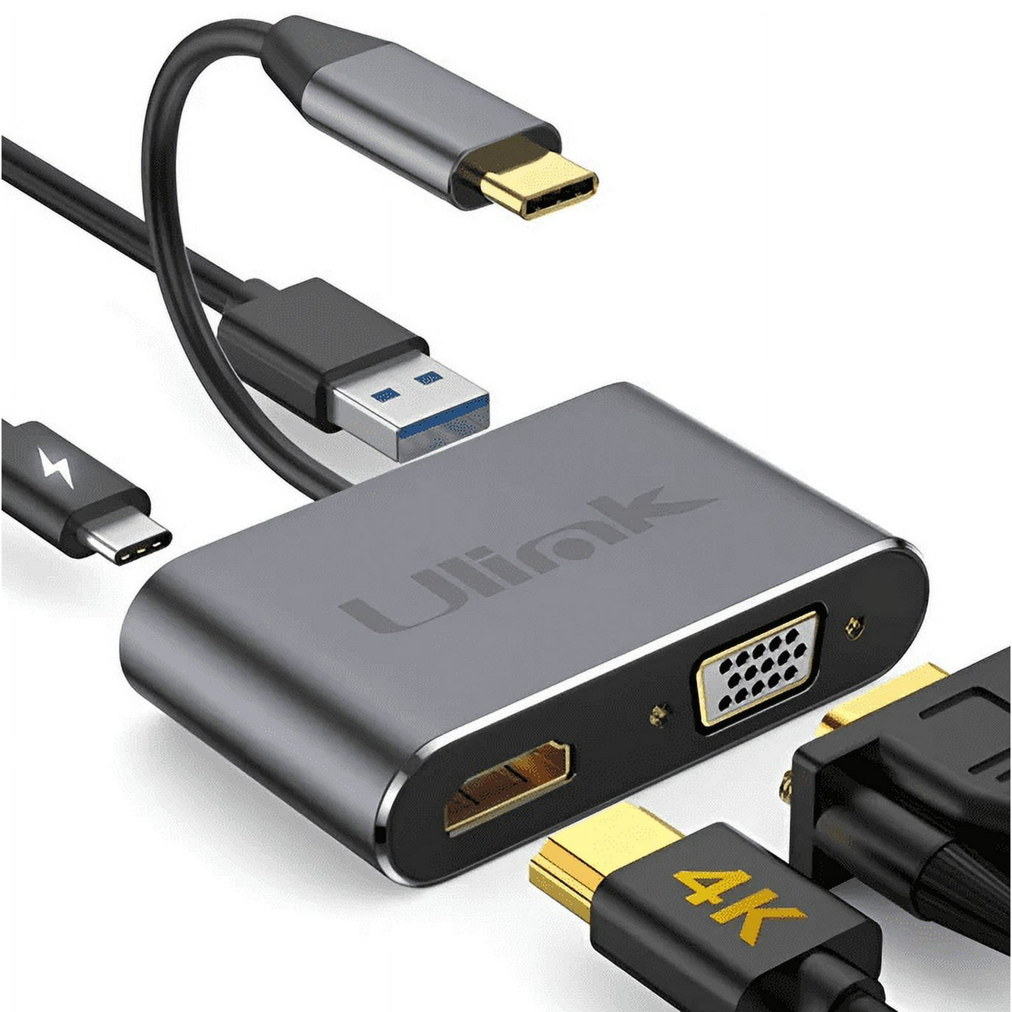 Ulink - Hub Adaptador 4 En 1 Type-c A Hdmi 4k + Vga + Usb 3.0+ Usb C