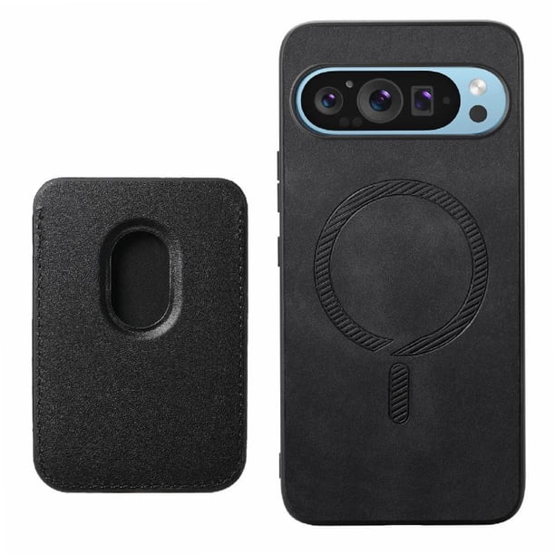 Funda de Cuero Magnética con Tarjetero para Google Pixel 9 Pro Cubierta Delgada Negro