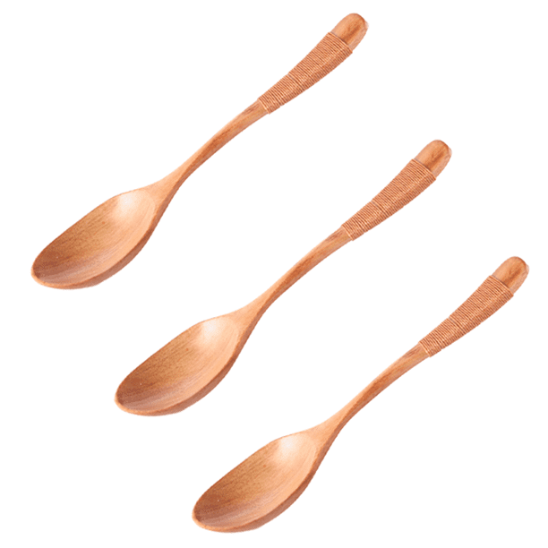 Cuchara de madera de mango largo, cuchara de arroz de madera maciza, cuchara de postre, cuchara y tenedor hechos a mano, vajilla