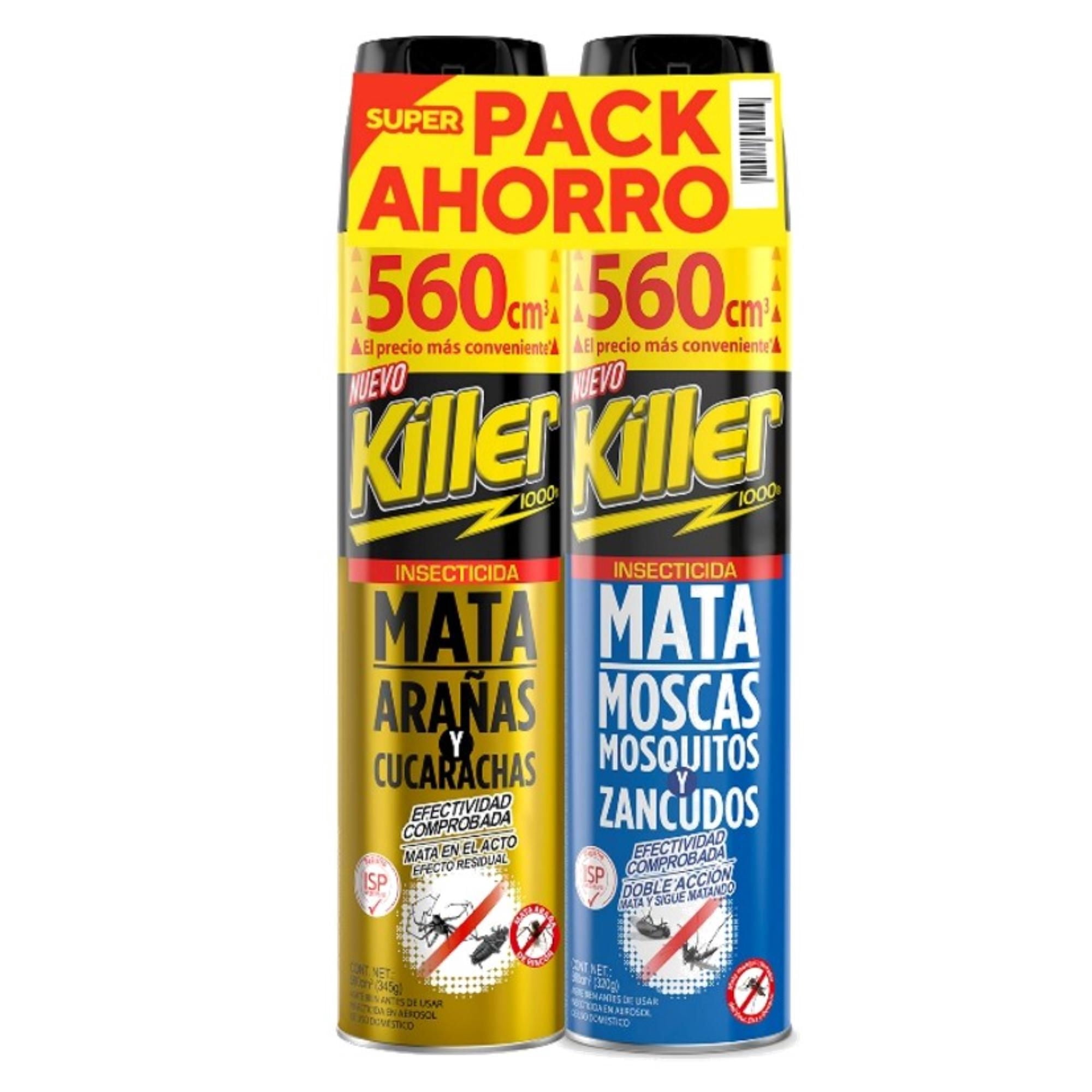 Pack Insecticida Aerosol Arañas Y Cucarachas / Mosquitos Y Zancudos 1120 ml Killer