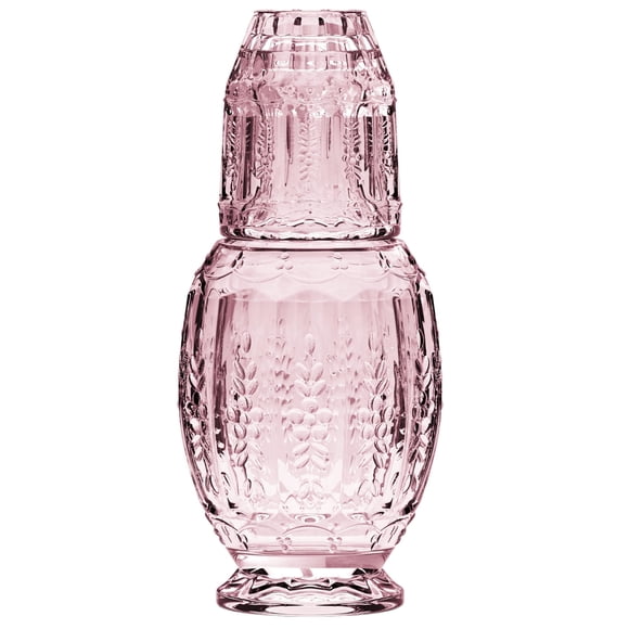 Juego de jarra de agua vintage Elle Décor con vaso, vidrio rosa