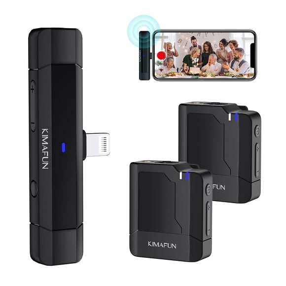Micrófono lavalier inalámbrico KIMAFUN dual con clip y Lightning para iPhone