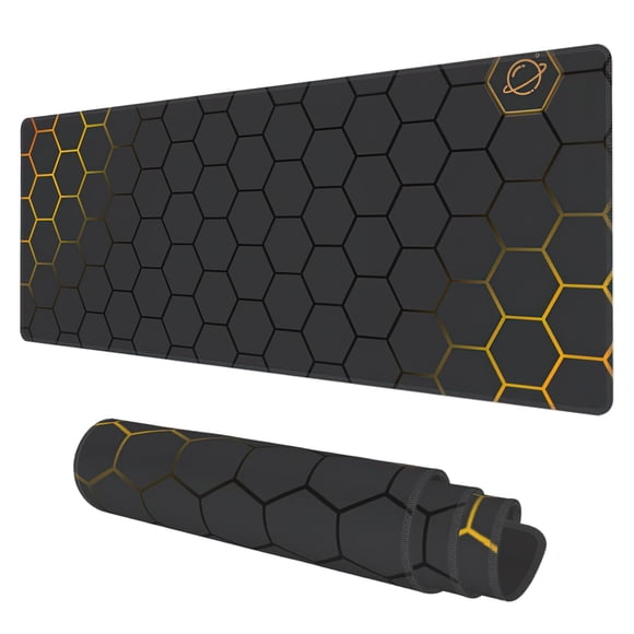 Alfombrilla de escritorio KOAIWPAE 80 cm x 30 cm negro y dorado con diseño de panal