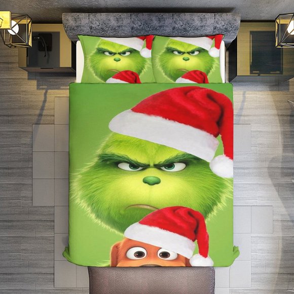 3 Piece Bedding SetMerry Christmas GrinchComforter Set for Kids Boys Teen Tween 3D Lightweight Microfiber Bedding Sets