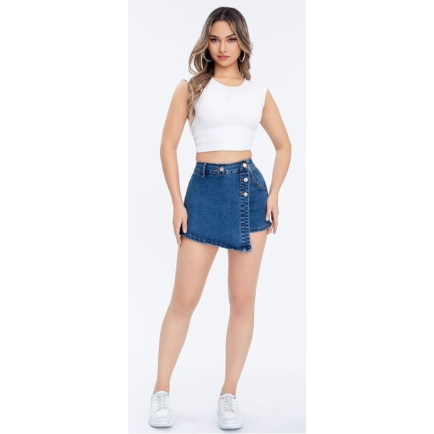 Short Tipo Mini Falda Juvenil Jeans Premium Elasticada 3017