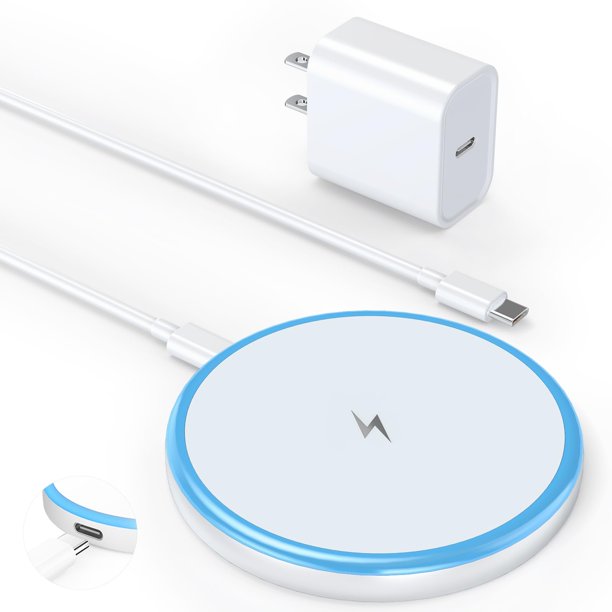 Cargador inalámbrico magnético QUZUDN de 15 W con adaptador de 20 W para iPhone y AirPods