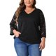 thumbnail image 1 of Agnes Orinda Blusas de Encaje para Mujer Tallas Grandes Manga 3/4 Cuello en V Casual Elegante 2X Negro, 1 of 6