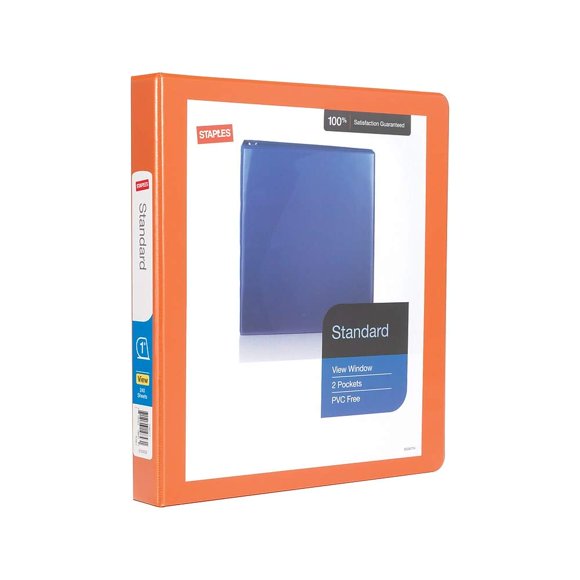 Binder Staples Standard con vista de 3 anillos, 1 pulgada, naranja