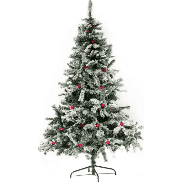 Árbol De Navidad Frondoso Nevado Con Manzanas 2.10m Verde Nevado