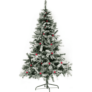 Geneerico - Árbol De Navidad Frondoso Nevado Con Manzanas 2.10M Verde Nevado