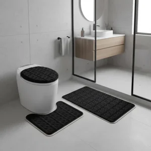 Casadeliacl - Set Alfombras De Baño 3 Piezas Suaves Absorbentes T.F.I Negro Cuadritos