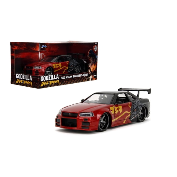 Coche fundido a presión Jada Godzilla 2003 Nissan Skyline GTR R34 1:24