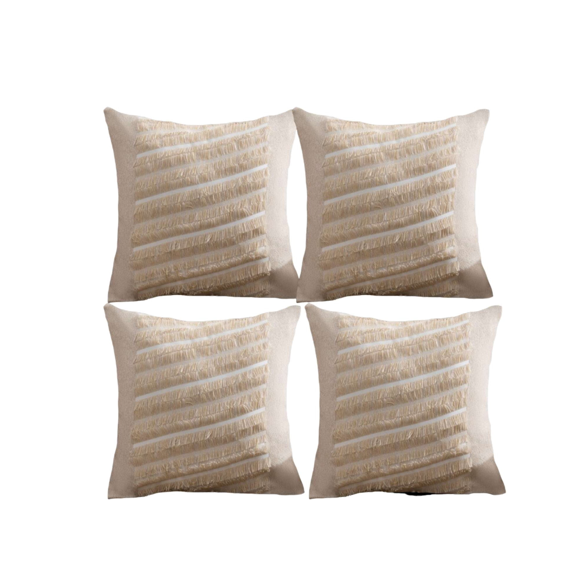 Genérico - Pack De 4 Fundas De Cojin Chenille Con Flecos Beige