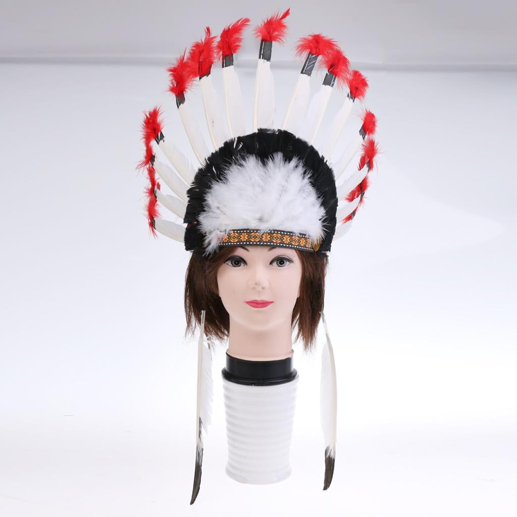 Tocado Indio De Plumas Rojas Para Cosplay, Nativo Americano, Ajustable Y Unisex, Ideal Para Halloween Y Fiestas Temáticas
