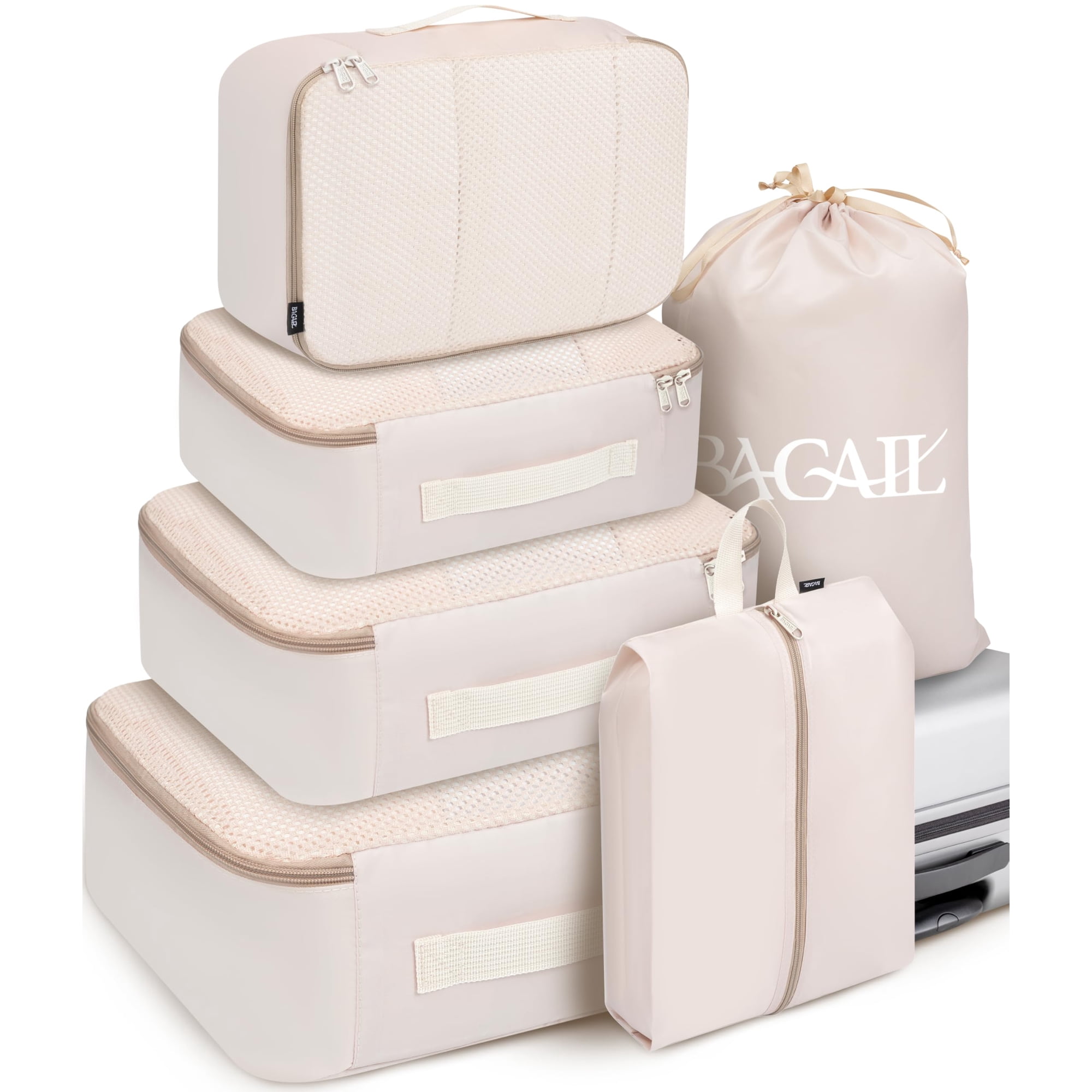 Juego De 6 Organizadores De Equipaje Bagail De Packing Cubes, Color Beige